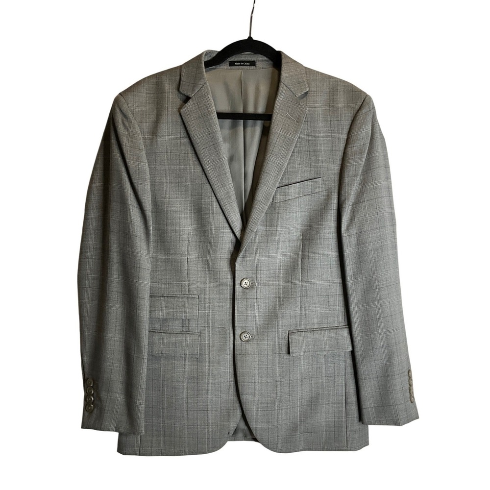 Egara Mens Slim Fit Gray Glen Plaid Wool Blend Blazer Sport Coat 39 Short